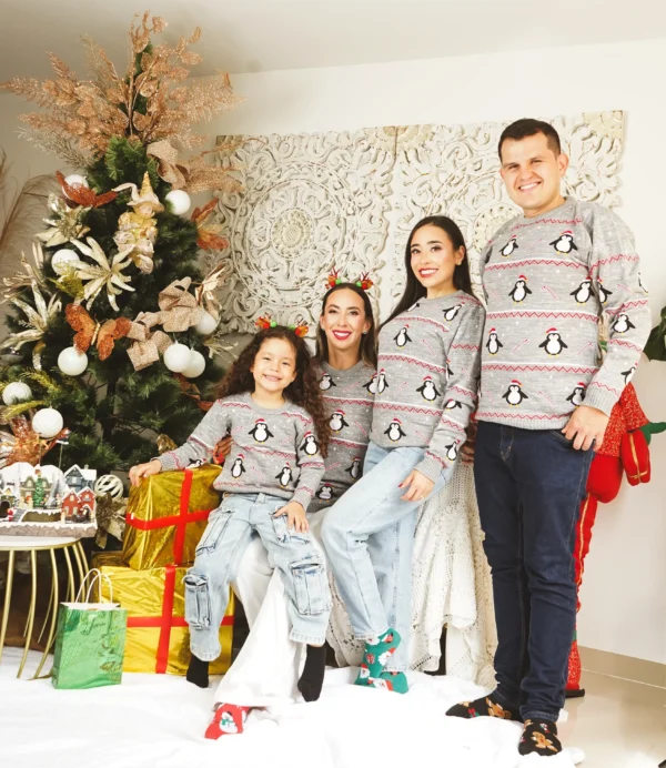 Buzo Gris Pingüino navideño (Aguinaldo)